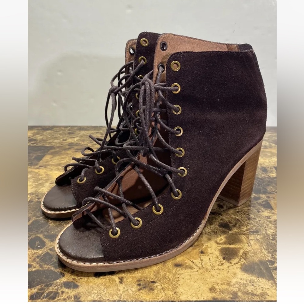 Jeffery Campbell CORS Women's Size 8 Brown Suede Lace-up Peep Toe Booties